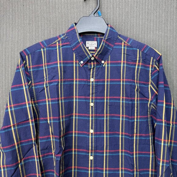 J.Crew Mens Large Navy Multicolor Plaid Button-Down Long-Sleeve Shirt - Picture 4 of 8